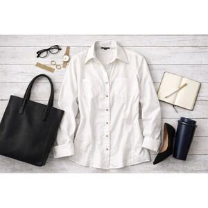 Foxcroft Non-Iron Slim Fit White Button Down Shirt Womens 18 Long Sleeve Blouse